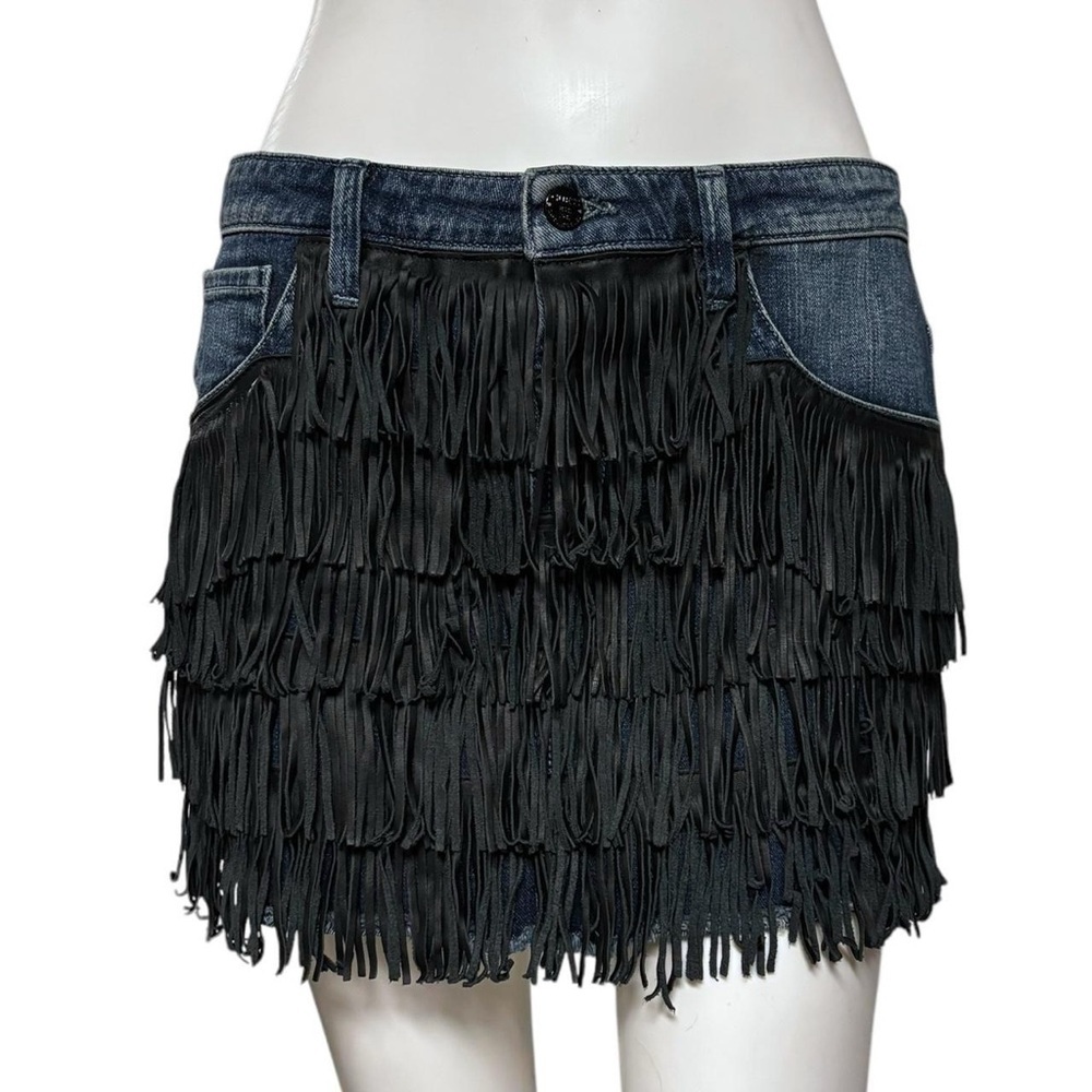Guess Leather Fringe Denim Mini Skirt